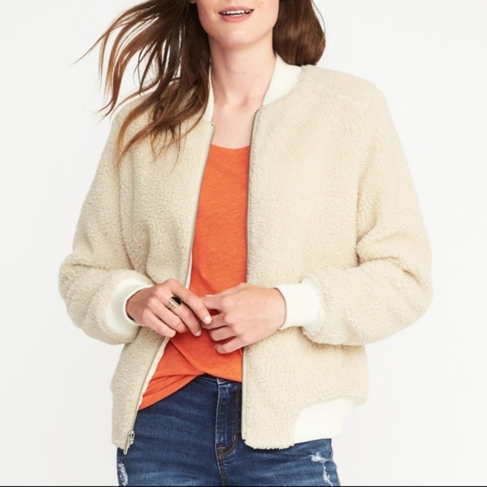 Cream Sherpa Bomber Jacket